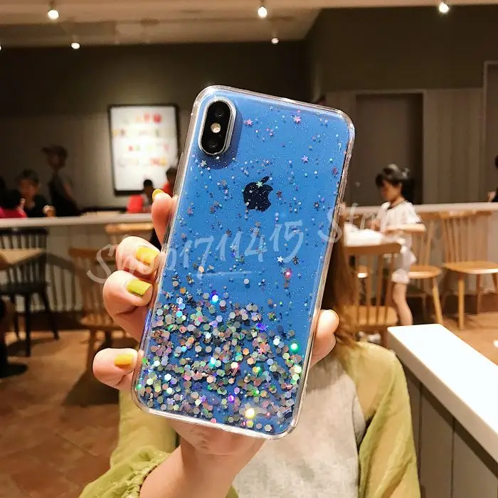 Эпоксидный чехол из термопластичного полиуретана чехол со стразами для Iphone X case мягкий блеск задняя крышка чехол для Iphone 6 7 8 plus X XR XS Max - Цвет: Темно-синий
