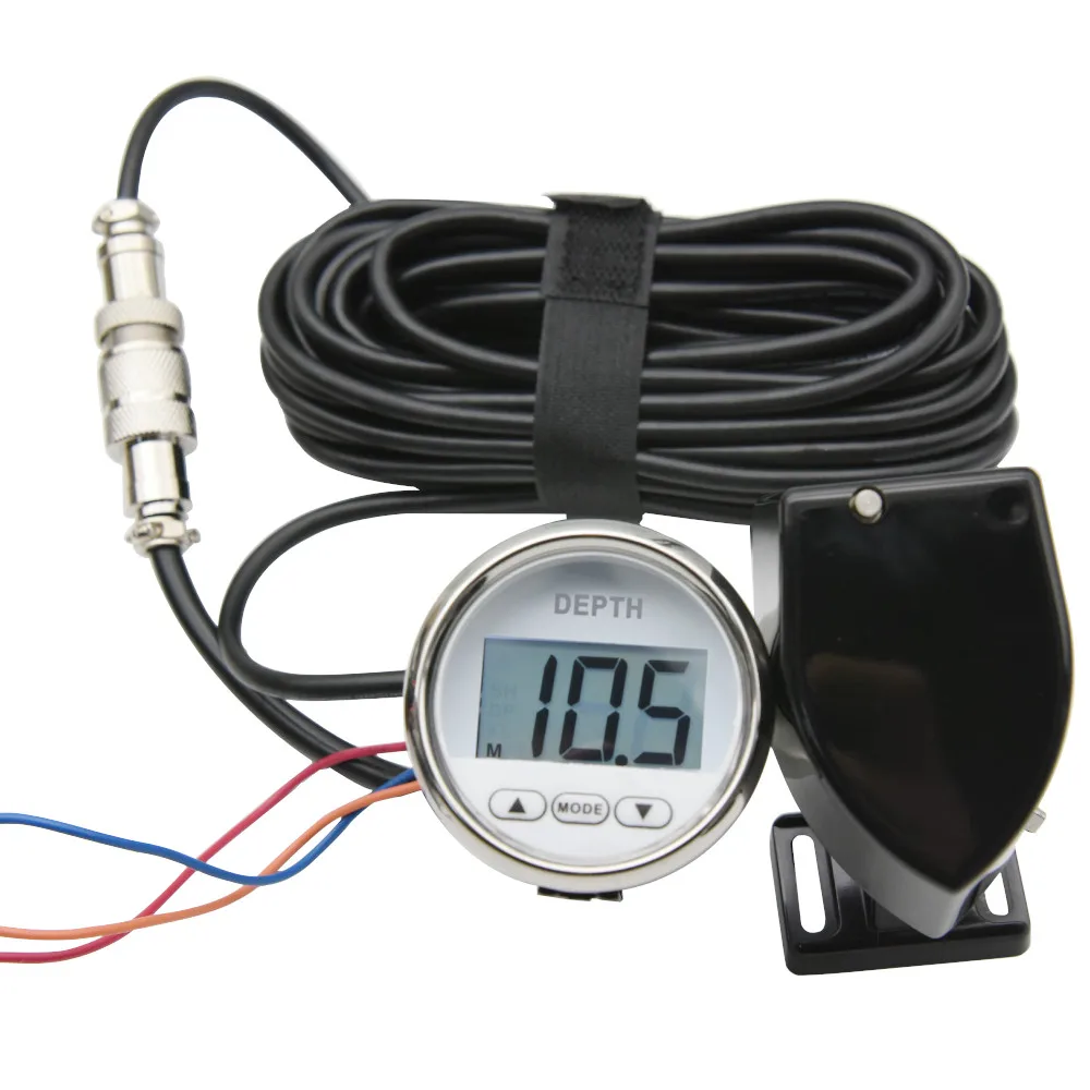 52Mm Diepte Gauge Waterdichte IP67 Digitale Marine Boot Diepte Meter Puls Signaal Voor Jacht Met Witte Achtergrondverlichting 9-32V Diepte Meter