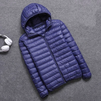 Hooded Navy Blue Ультра-светильник, тонкий пуховик для мужчин, новинка, Осень-зима, тонкий, короткий, с капюшоном, теплый, белый утиный пух, пальто размера плюс, повседневная верхняя одежда - Цвет: Hooded Navy Blue