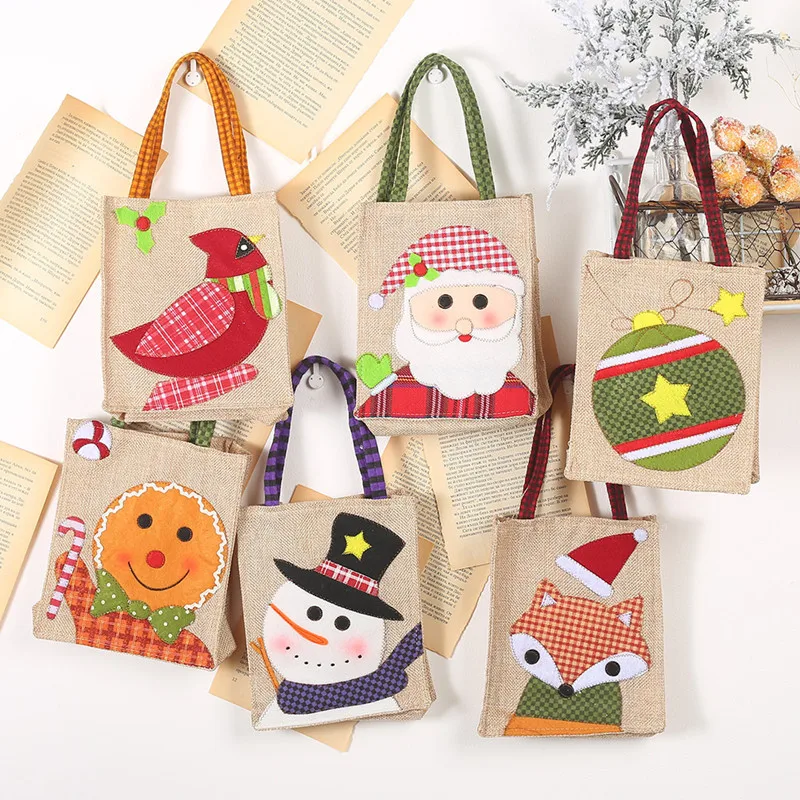 Navidad Санта Сумки Конфеты Яблоко ручки для подарочных сумок рождественские