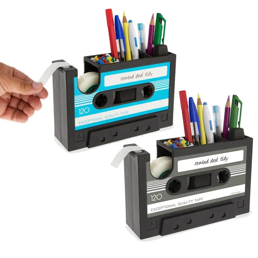 Desk Tidy Retro Cassette Tape Dispenser Pencil Holder Pen Container