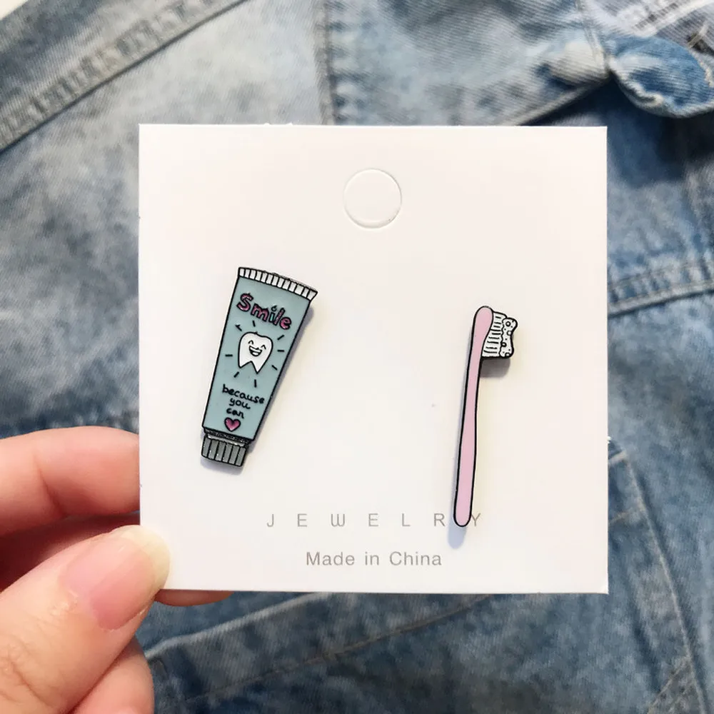 2 предмета Зубная щётка зубная паста Pin улыбка зуба поедающего пиццу гамбургер