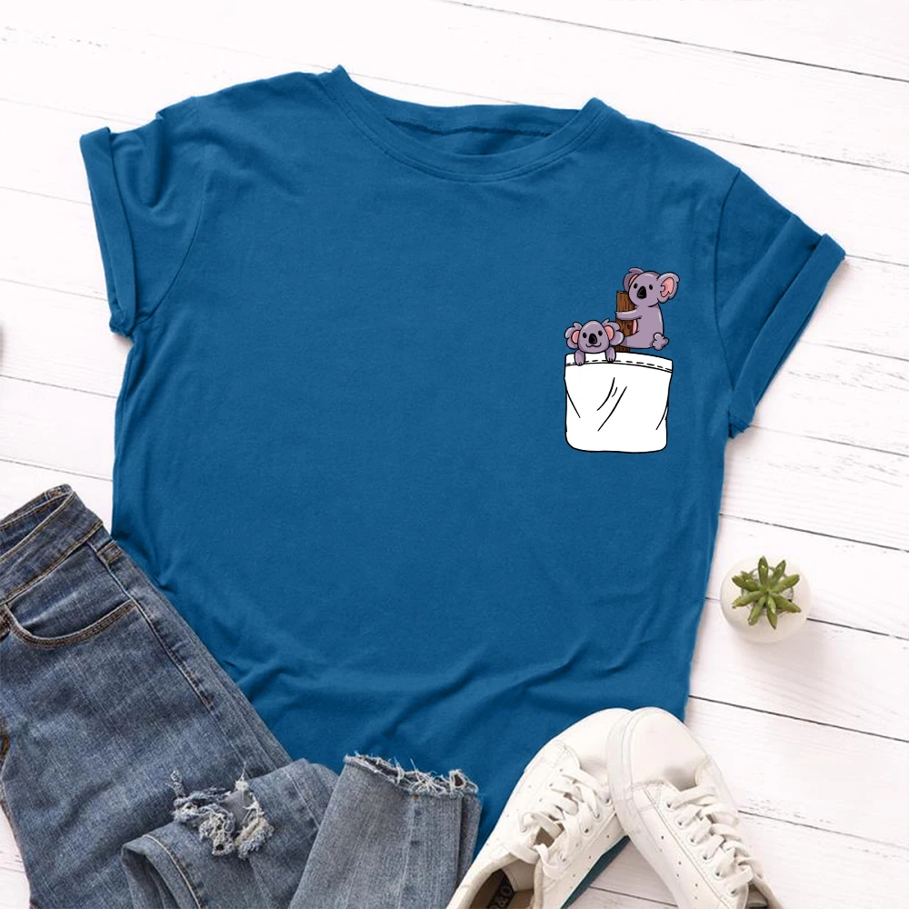 JFUNCY Plus Size S-5XL Women T-shirts Female Short Sleeve Tee Tops Pocket Print Woman Casual Tshirt 2020 Summer Cotton T Shirt