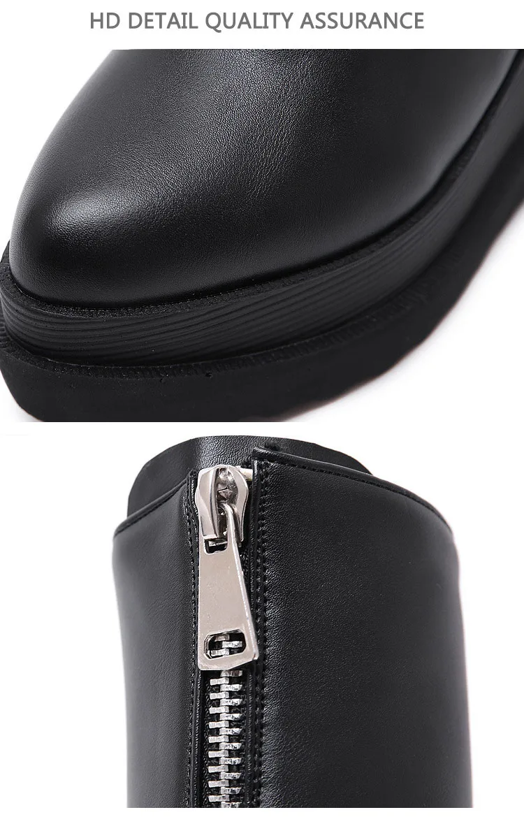 HOKSZVY Women Platfrom Boot Heavy-bottomed Martin Boots Front Zipper Plus Fleece Baitao Soft Leather Slope High-heeled Shoes JXQ