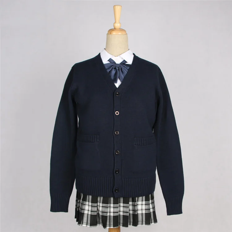 Navy blue School JK Uniform Sweater Coat Anime Cosplay Costumes Cardigan Outerwear Sweater 10 Colors Long-sleeved Knitting Coat For Girls - Цвет: Navy blue