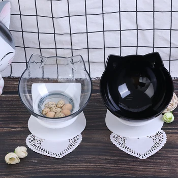 

Cat Double Bowl Cat Bowl Dog Bowl Transparent AS Material Non-slip Food Bowl With Protection Cervical Transparent Cat