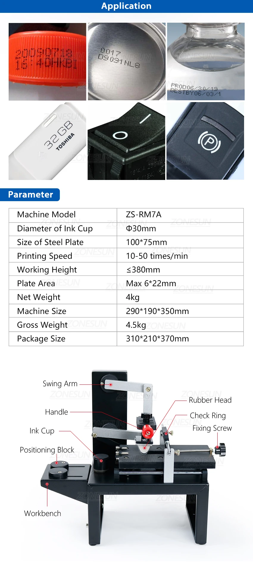 Настольный ручной тампонный принтер ZONEPACK, машина для тампонной печати с ручкой, чернильный принтер, машина для чернильной печати с перемещением