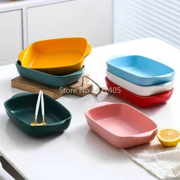 

Household Cheese Baked Rice Plate Ceramic Bakeware Microwave Oven Special Soup Plate Dish Binaural Baking Tableware