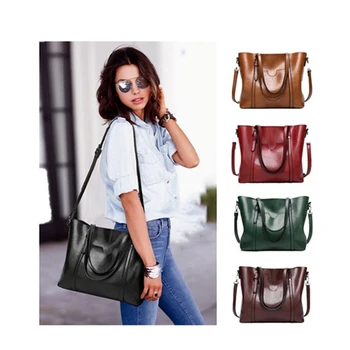 

Girls Leather Handbags 2020 Women Oil wax Causal Totes Bag Luxury Lady's Hand Bags With Purse Pocket Women Large messenger bag