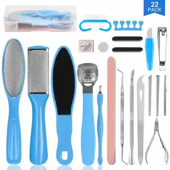 

22PCS Professional Pedicure Kit Foot Care Tool for Feet Heels Toe Cuticle File Set Dead Hard Skin Callus Remover Scraper Beauty