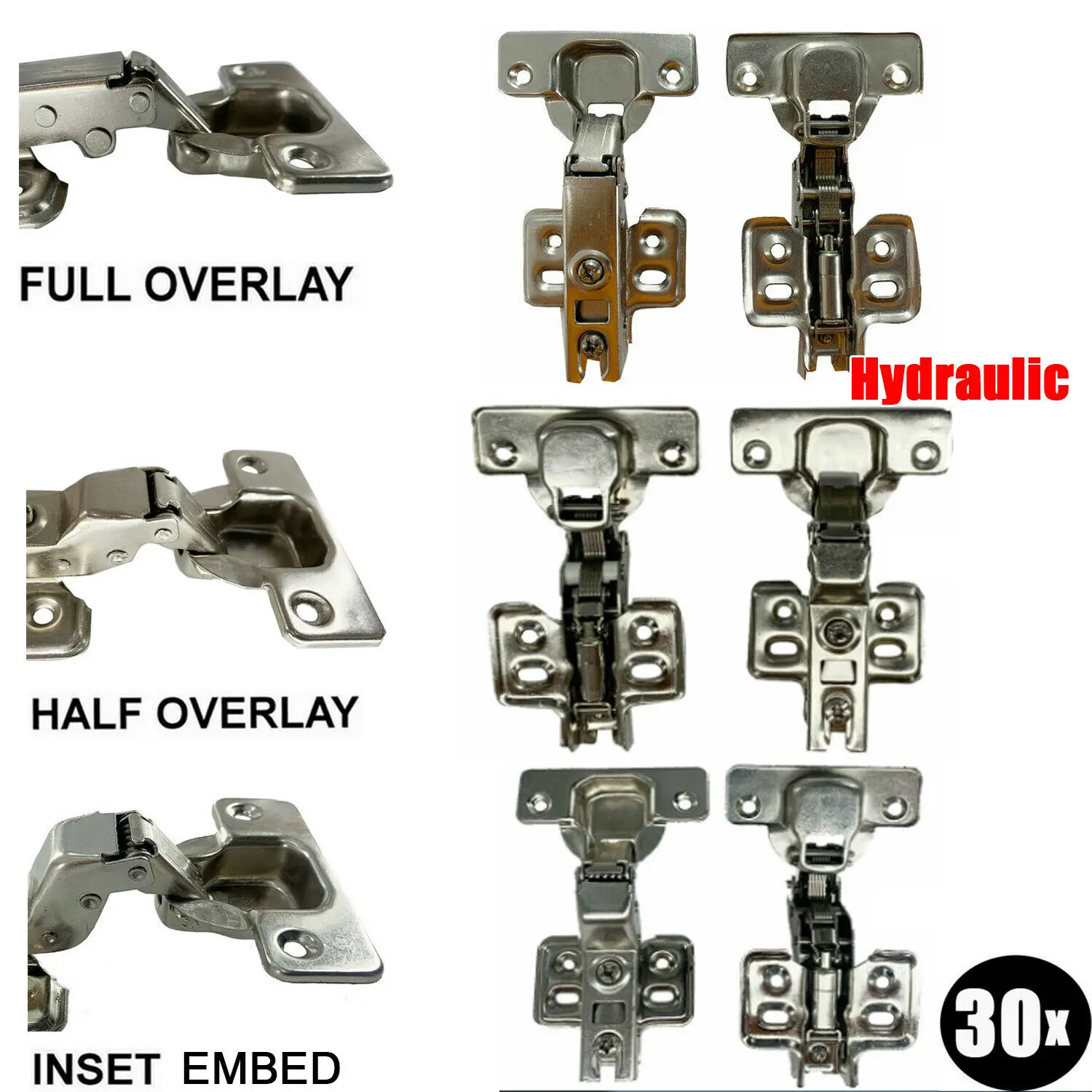 

Soft Close hydraulic kitchen door cabinet clip-on Plate35mm hinges (full overlay, half overlay, insert plug)