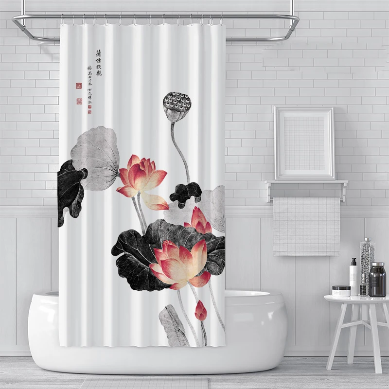 Штора для душа Ink lotus Pringting водонепроницаемая полиэфирная ванны занавеска из