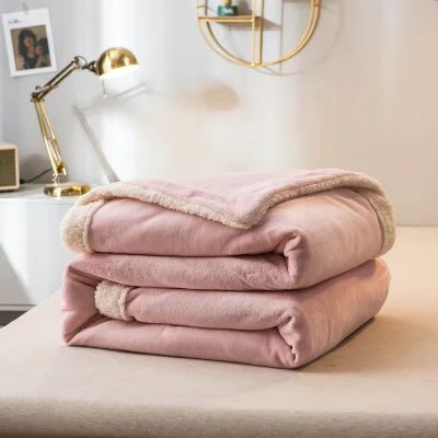 pink Толстое теплое фланелевое одеяло однотонное одеяло из овчины стеганное одеяло для дивана покрывало одеяло для общежития простыни офисное одеяло для короткого сна - Цвет: pink