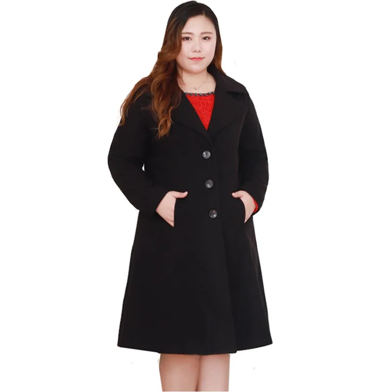 Мода Новинка плюс размер 10XL Зимняя шерстяная куртка Черное Женское пальто тонкое длинное пальто Высокое качество женские теплые зимние куртки - Цвет: Black