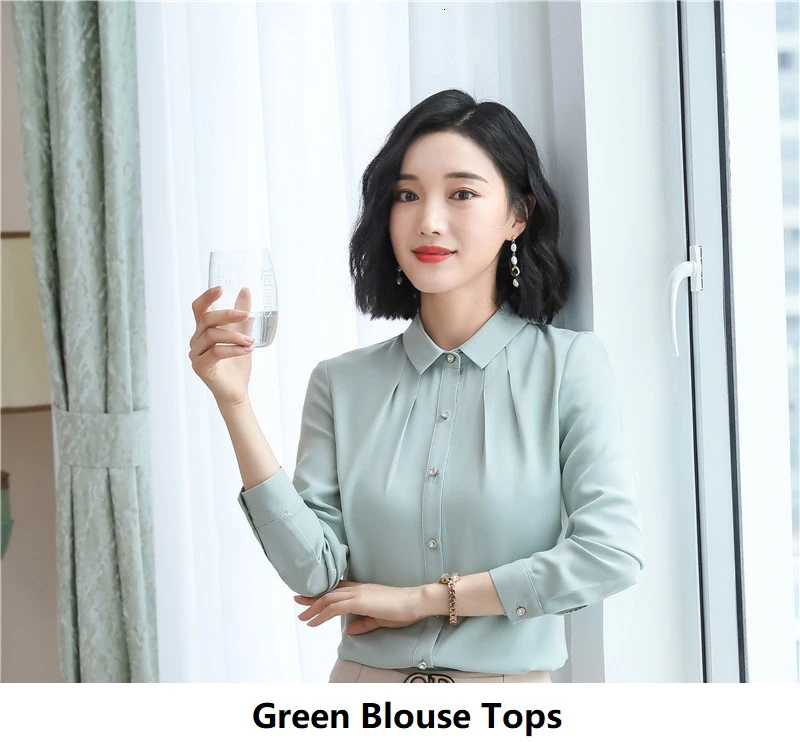 Green Новинка, зеленые Официальные Женские офисные блузки и рубашки с длинным рукавом, модные повседневные блузки, стильные женские топы - Цвет: Green