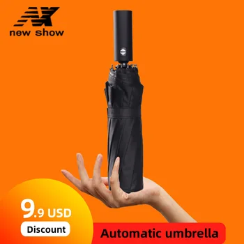 

NX Wind Resistant Folding Automatic Umbrella Rain Women Auto Big Windproof Umbrellas Rain For Men Black Coating 8K Parasol