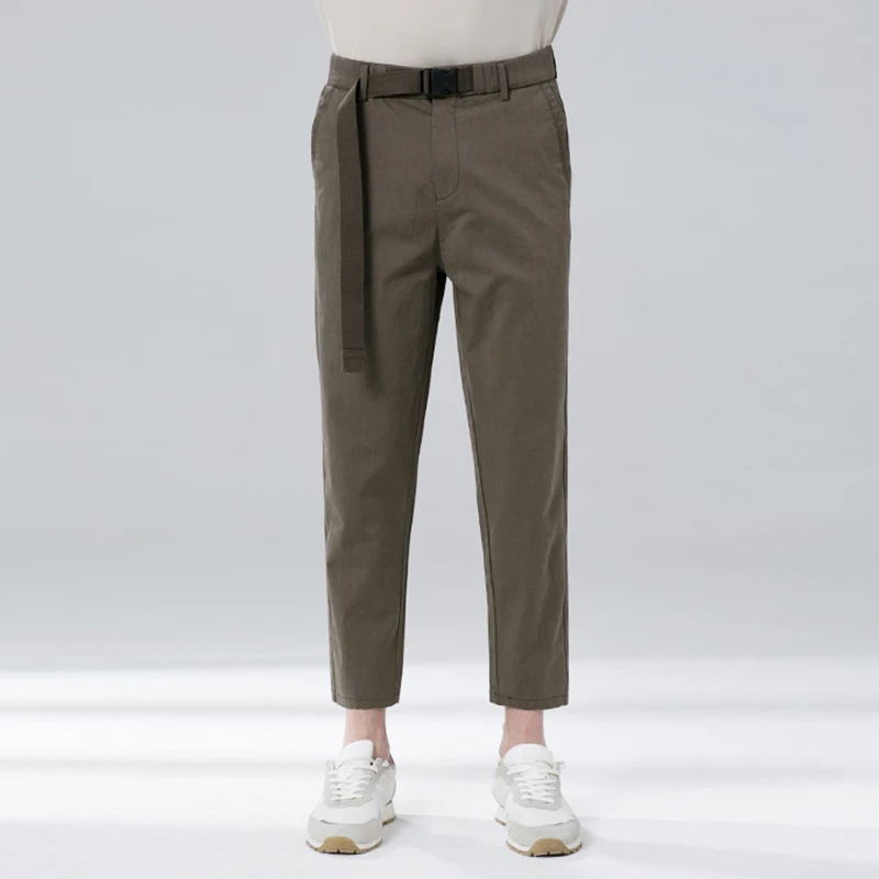 Markless Mens Straight Mid Elastic Waist Casual Pants Fashion Durable Breathable Trouser CLA9837M