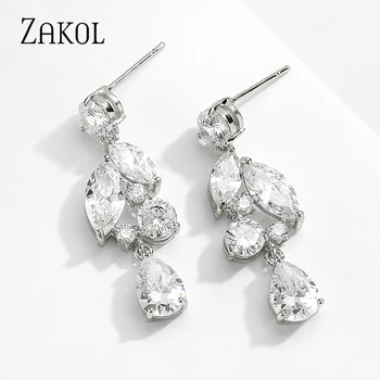 

ZAKOL Luxury Bridal Wedding Jewelry for Women Fashion Dangle Earrings Marquise Cut Zirconia Free Shipping FSEP2451