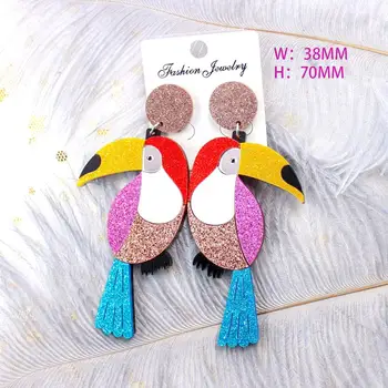 

New Fashion Shiny Colorful Big Woodpecker Acrylic Earrings Women Girls Glitter Powder Animal Bird Dangle Earrings Brincos Mujer