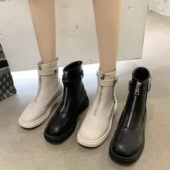 

Front zipper Martin boots women's 2020 spring and autumn thin section flat bottom all-match handsome plus size short boots