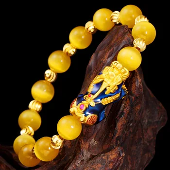 

High Quality Yellow Opal Crystal Sttone Beaded Bracelet Change Color Golden Pixiu Brave Troops Women Bracelets Bangles