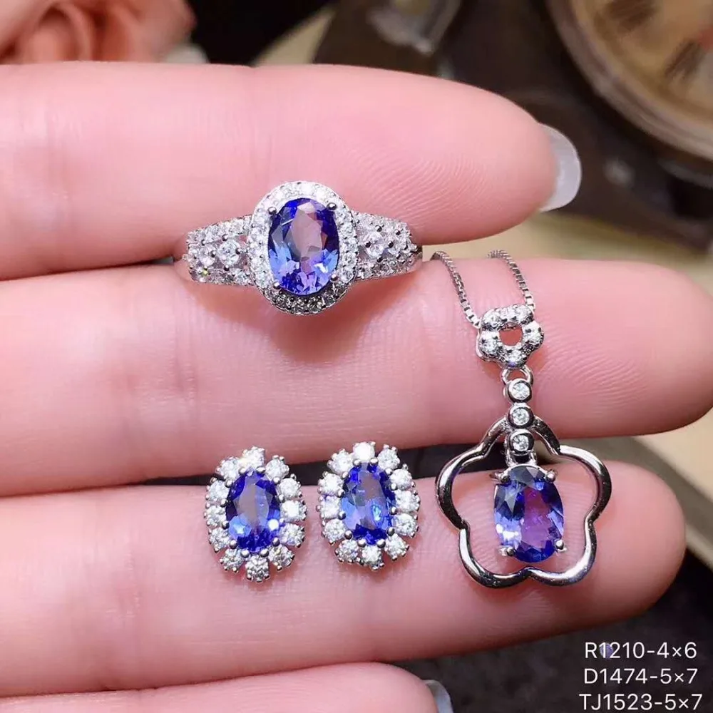 Real Natural Tanzanite Jewelry Set Natural Real Tanzanite 925 Sterling  Silver 1pc Pendant,1pc Ring,2pcs Earring - Jewelry Sets - AliExpress