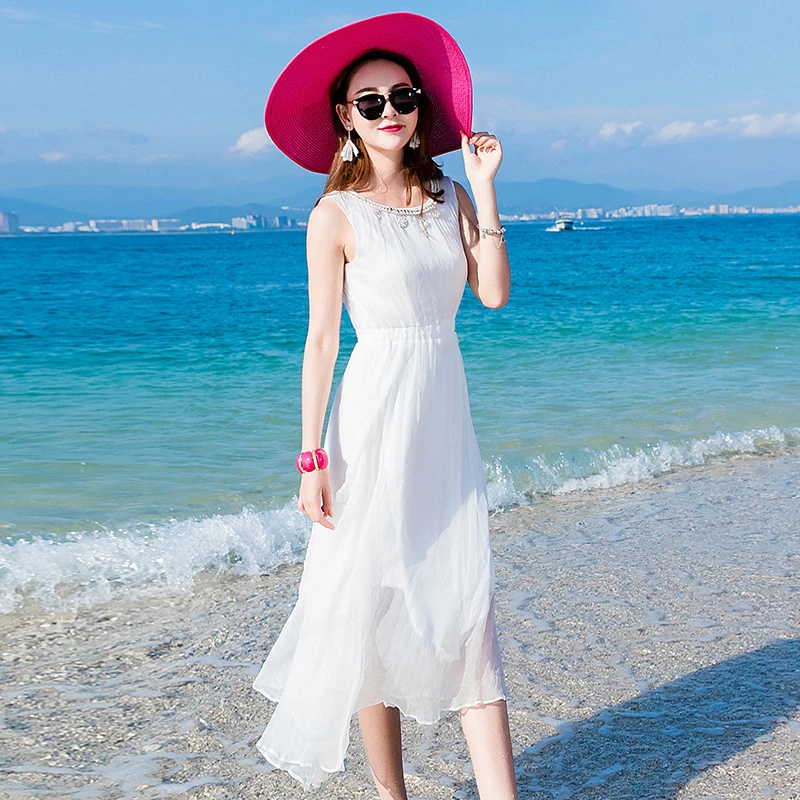 Asia familia real Seguro Vestido largo de verano sin mangas para mujer, ropa blanca para playa y  fiesta, LWL1528|Vestidos| - AliExpress