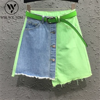 

Summer irregular Denim Skirt Women Fashion Patchwork High waist Mini Skirt Female Fashion Loose A-Line Jeans Short Skirts