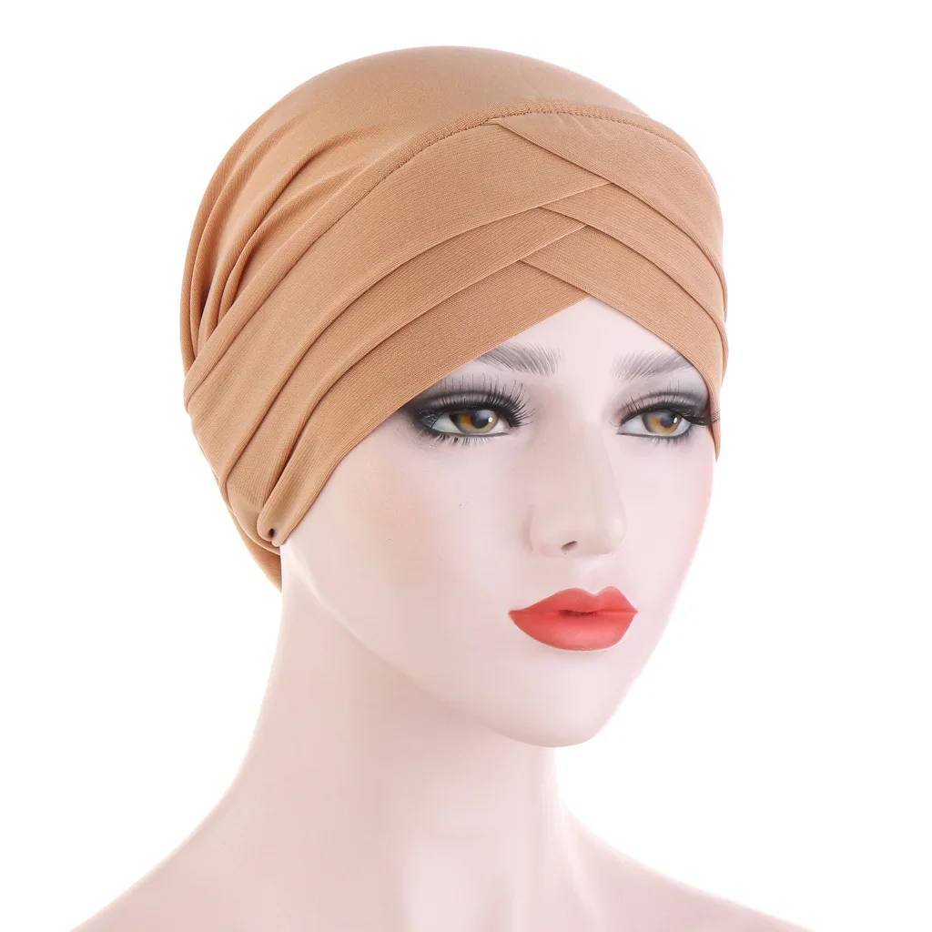 Forehead Cross Muslim Turban Pure Color Stretch Cotton Inner Hijabs For Caps Ready To Wear Women Head Scarf Under Hijab Bonnet