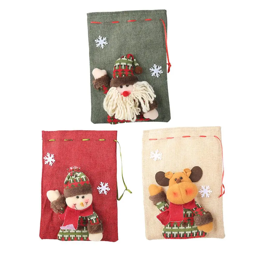 

2020 New Cartoon Drawstring Gift Bag Linen Drawstring Large Candy Bag Santa Claus Cartoon Apple Bag for Christmas Decorations