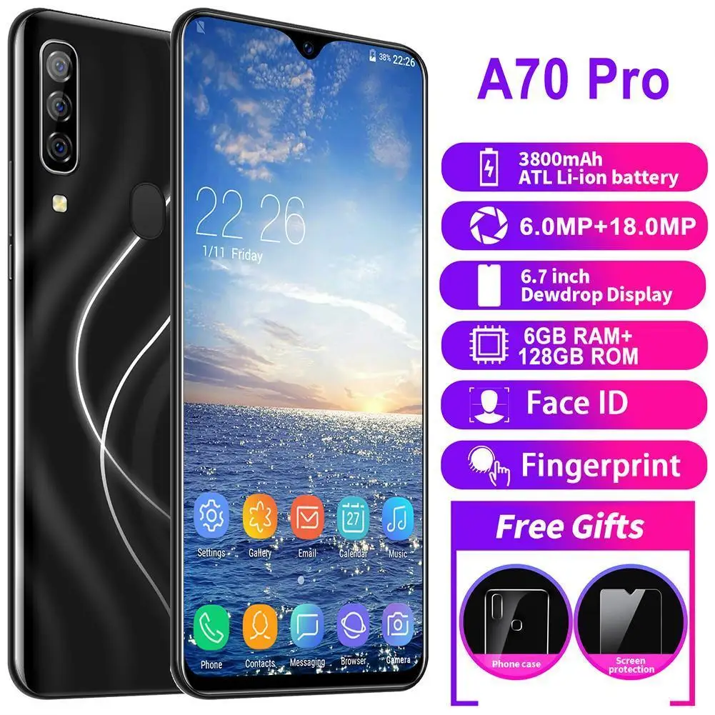 

New Smartphones A70 Pro 6G RAM 128G ROM cell phones Recognition 720x1560 Mobile 9.1 Fingerprint Phones Unlocked Android HD+ T6J3
