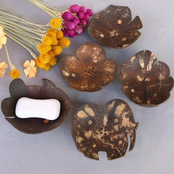 

50pcs Creative Soap Dishes Retro Coconut Shell Soap Holder Natural Wooden Soap Tray Rack Plate Box