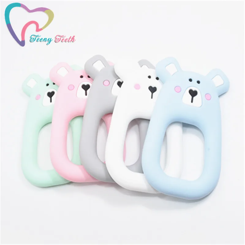 

Teeny Teeth 1PC Lovely Cute Cartoon Bear Food Grade Silicone Teether Montessori Baby Toys Teething Teddy Bear Pendants Baby Toys