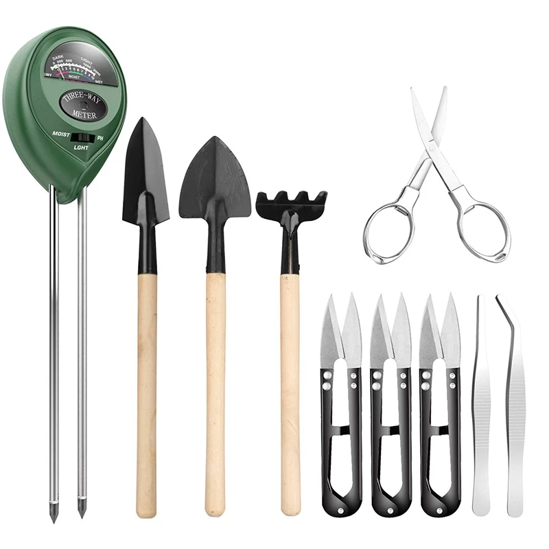 

10In1 Bonsai Tool Set with 3-In-1 Functional Soil Meter for Indoor Plant Pruning and Soil PH Measurement