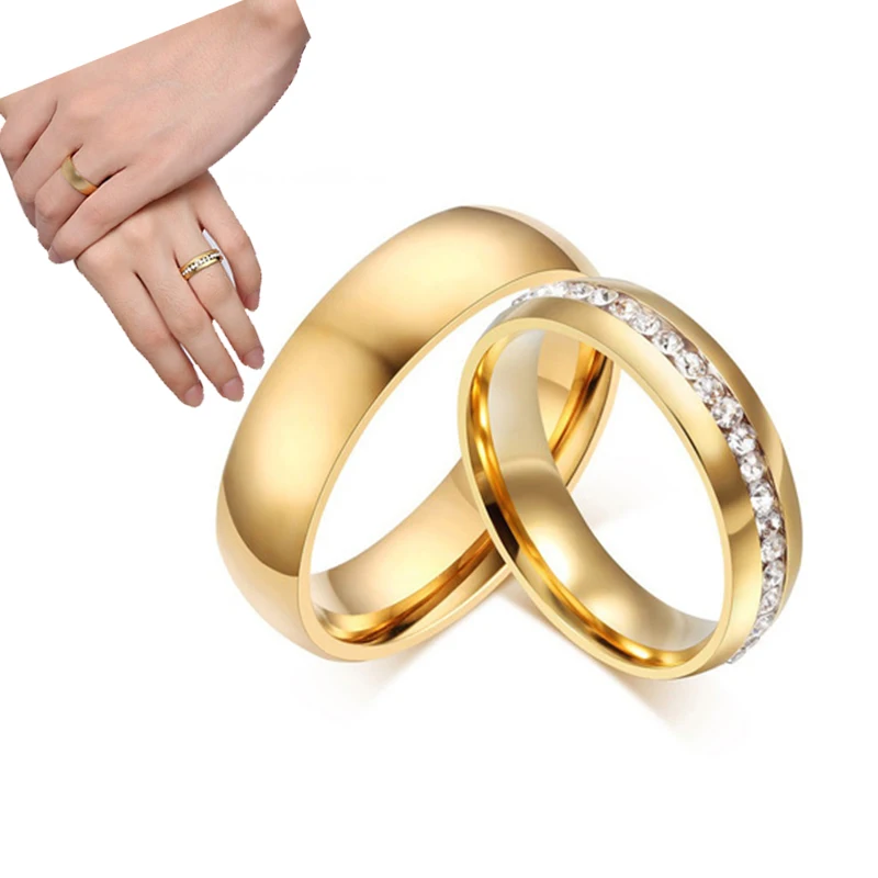 Wedding Gold Rings Couple Simple Stainless Steel Set Casual Engagement Size 6-12Shiny Love Gifts Cheap Unique Jewelry for Women | Украшения