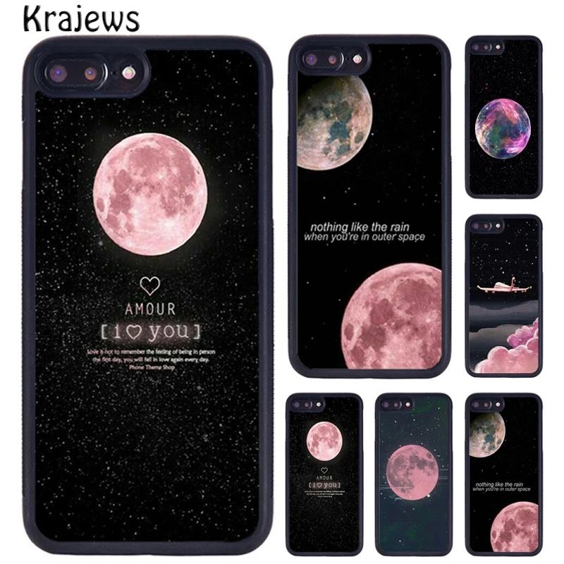 Простой Винтажный Розовый чехол krajew для телефона с Луной в космосе iPhone X XR XS 11 12 Pro