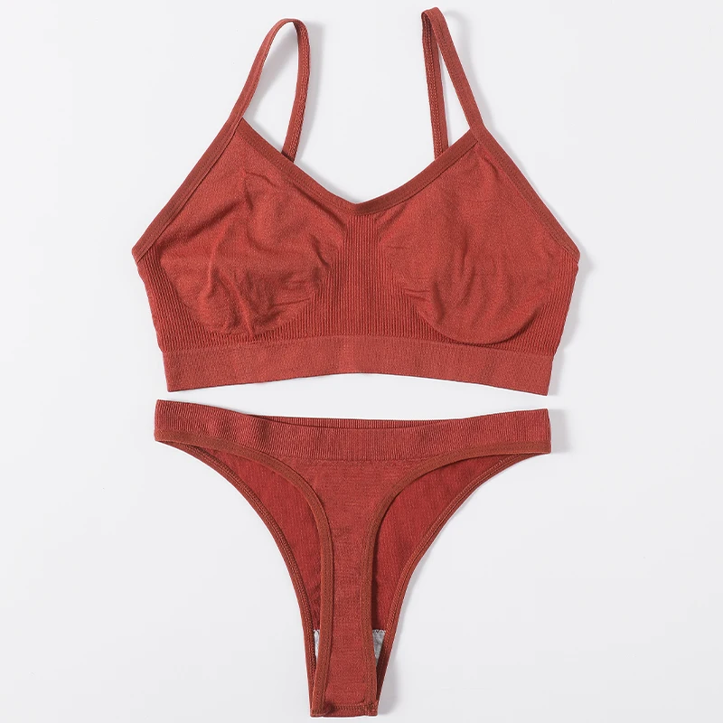 Women Seamless Bra And Panties Set Wire Free Brassiere High Waist Thongs Female Sexy Lingerie Comfort Unlined Sexy Underwear Set