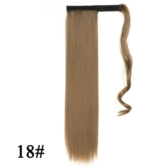 Leeons 20'' Synthetic Ponytail Hair pieces Heat Resistant Fiber Straight Ribbon Clip In Hair Extension 21 colors Brown Black 18