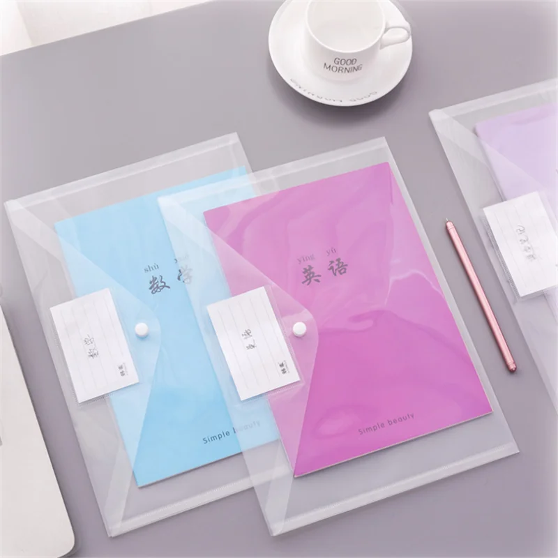 YOUE SHONE 1Pcs A4 Simple Transparent Snap File Bag Plastic information Bag Student Office Supplies Storage