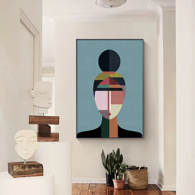 Contemporary Abstract Faces Wall Canvas Geometric Color Bolcks Posters and Prints Art Pictures for Living Room Home Decor | Дом и сад