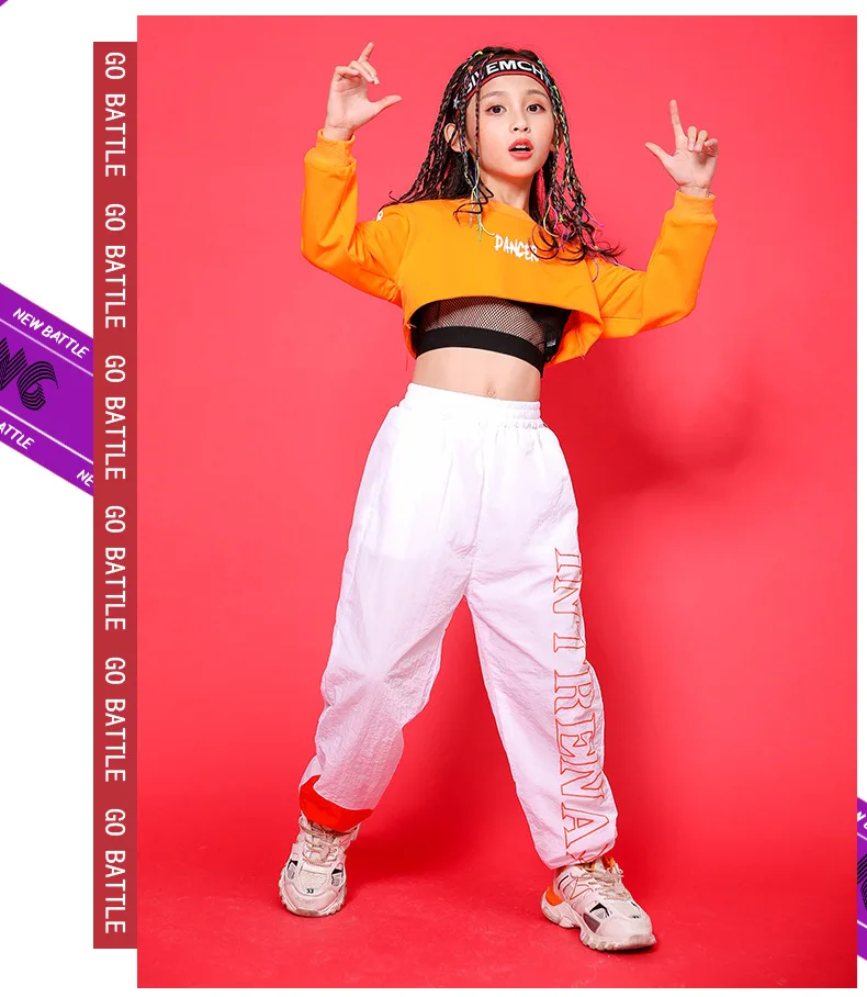 Kid Cool Hip Hop Clothing Hoodie Sweatshirt Shirt Top Crop Hollow Causal Pants for Girl Jazz Ballroom Dance Costume Clothes Wear (8)