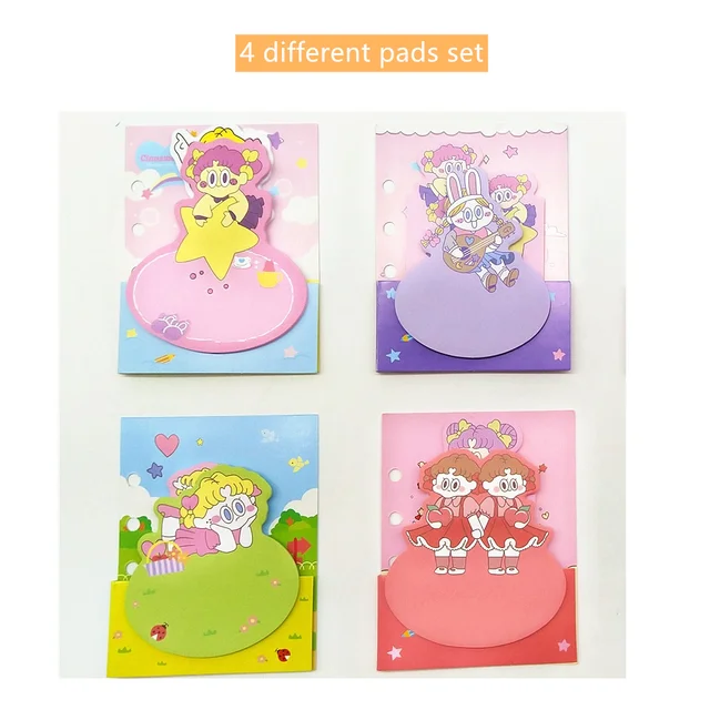 4pcs Ins Cartoon Twin Girl Manga Sticky Note Book 3d Cover Mini Star Pink Adhesive Post Memo Journal Sticker Office School H6360 Sticky Notes Aliexpress