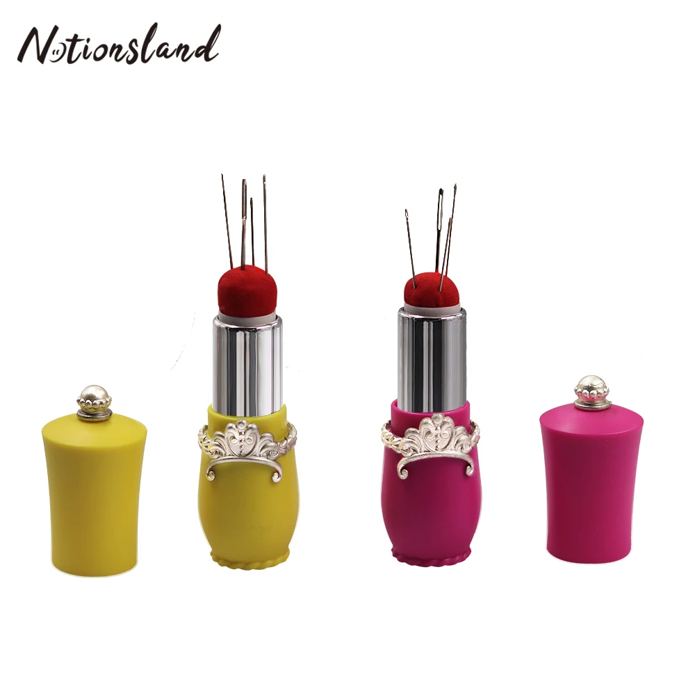 

Sewing Pin Cushion Lipstick Shaped Rotatable Needles Pin Cushion with 5 Sewing Needles DIY Handcraft Sewing Accessories