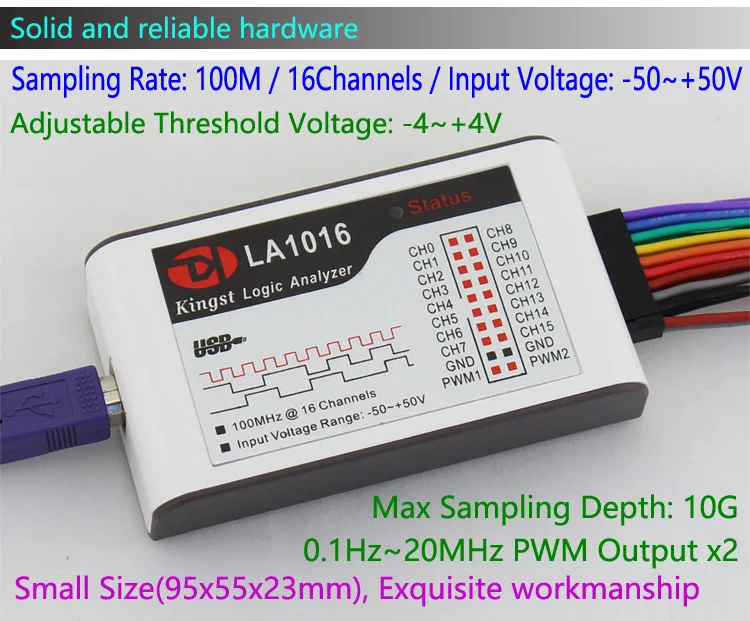 Kingst LA1016 USB логический анализатор 100M Максимальная скорость выборки 16 каналов 10B
