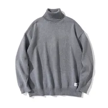 

Simple Solid Color Turtleneck Sweater Men High Street Fashion Loose Long Sleeve Knited Sweater Autumn Winter Casual Pullover