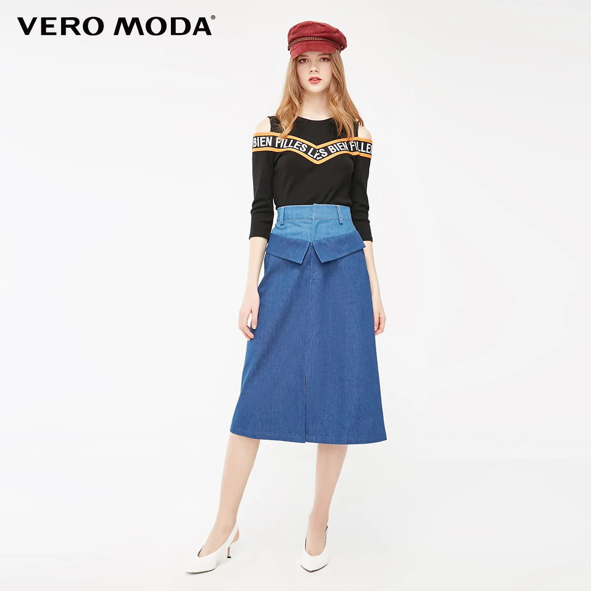 Vero Moda Женская винтажная джинсовая юбка с двойным поясом | 319237506