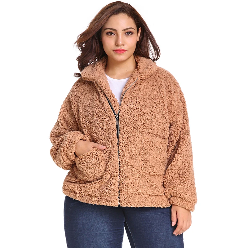 6XL элегантный костюм из искусственного меха пальто Для женщин осень-зима теплый мягкий молния Меховая куртка Женская Плюшевые пальто карман Повседневная Верхняя одежда
