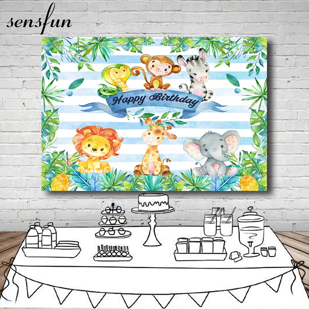 Мультфильм Животные льва слона Baby Shower Birthady вечерние фонов сафари джунгли
