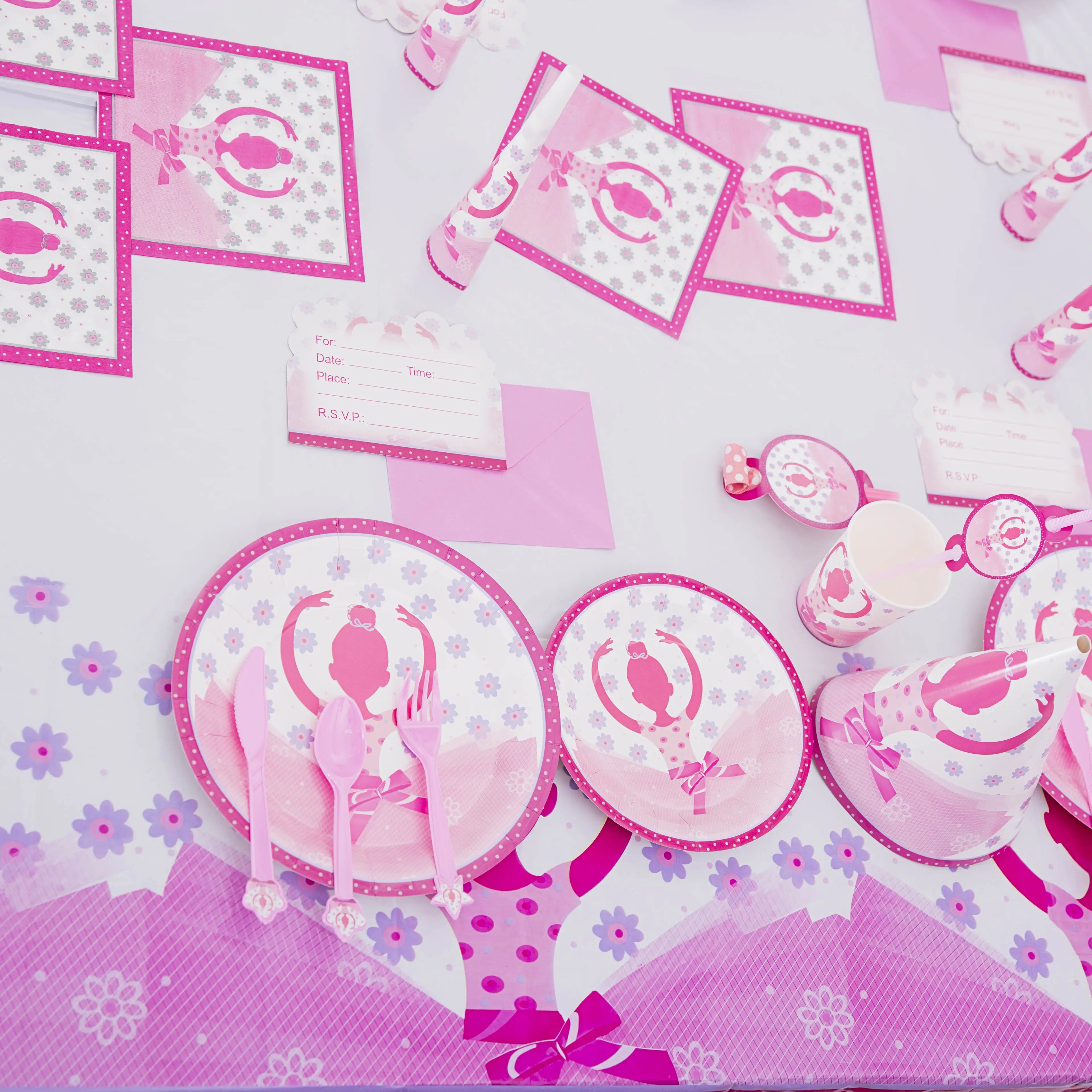 90 шт./компл. розовый балет для девочек на день рождения балет танцор набор столовых приборов вечерние игрушки тарелки для вечеринки тема Вечерние