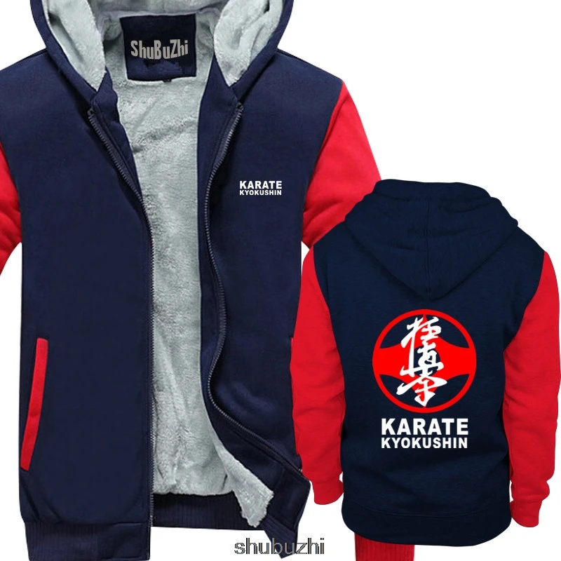 Karate Kyokushin Symbol Japan Martial Art thick hoody Men warm coat Cool Casual hoodie men New shubuzhi sweatshirt sbz3081 - Цвет: navy red